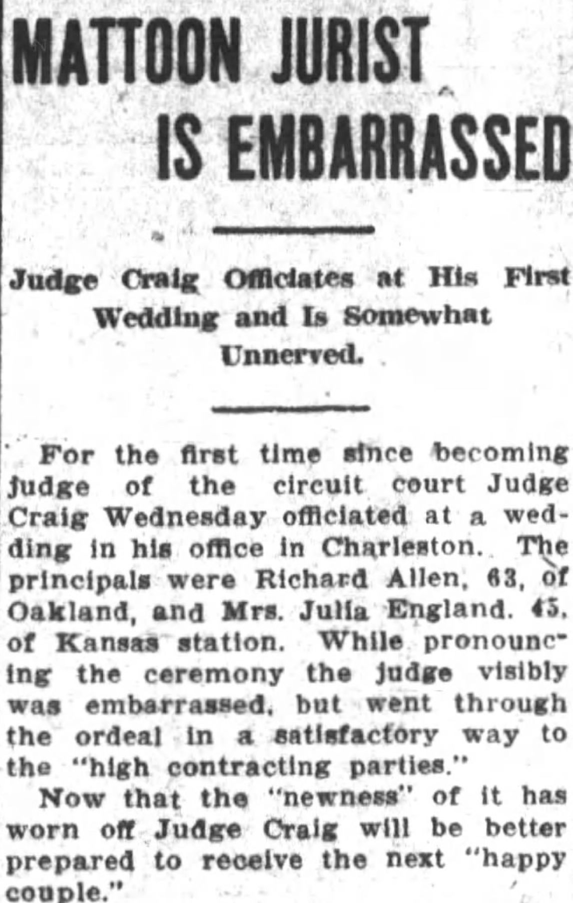 Mattoon jurist is embarrassed